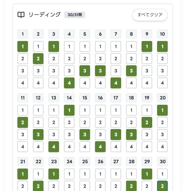 自動採点されたマークシートの解答状況を示す画面
