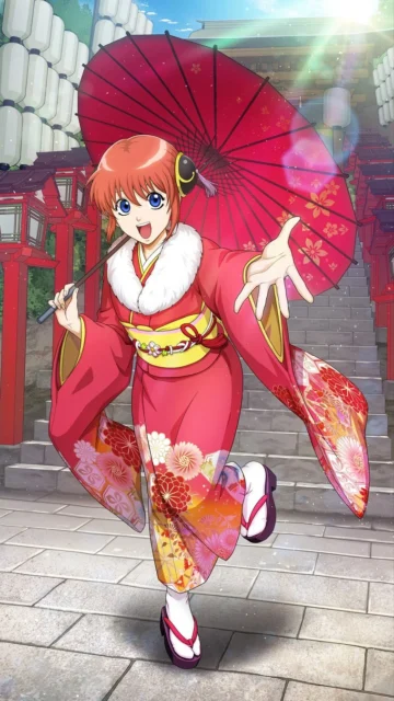 晴れ着姿の神楽の描き起こしイラスト