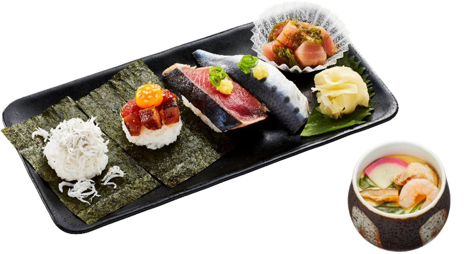かっぱ寿司 食べ放題『旬ネタ！期間限定セット 茶碗蒸し付き』の寿司と茶碗蒸し