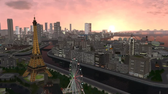 夕焼けに染まるA列車で行こう9 Evolutionの都市景観