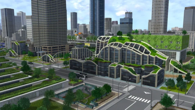 緑化された商業施設とビルが並ぶA列車で行こう9 Evolution