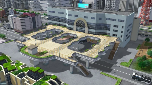 バリアフリー設計の駅前広場を表現したA列車で行こう9 Evolution