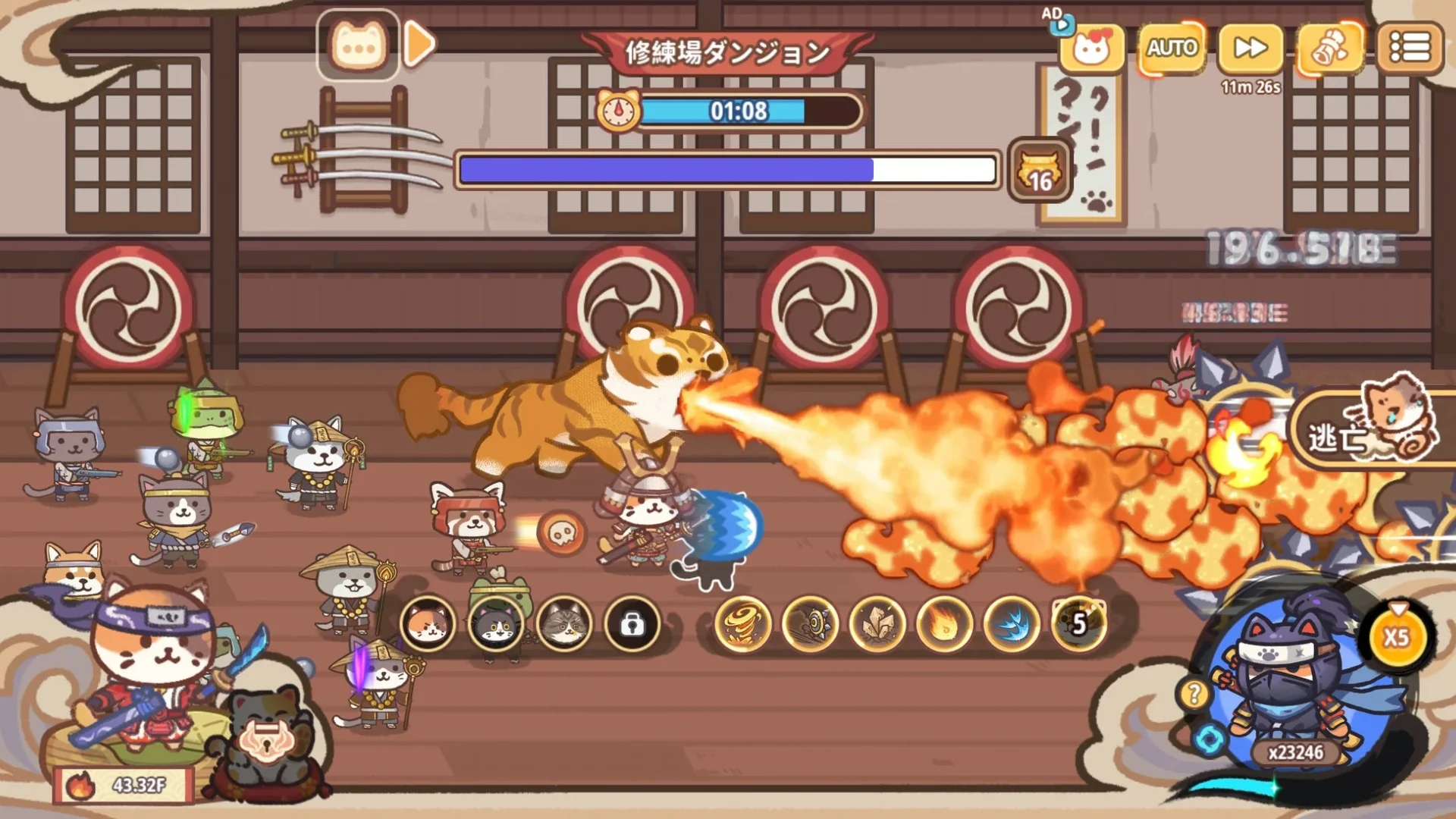 「ニャンジャ伝説」のダンジョン戦闘画面