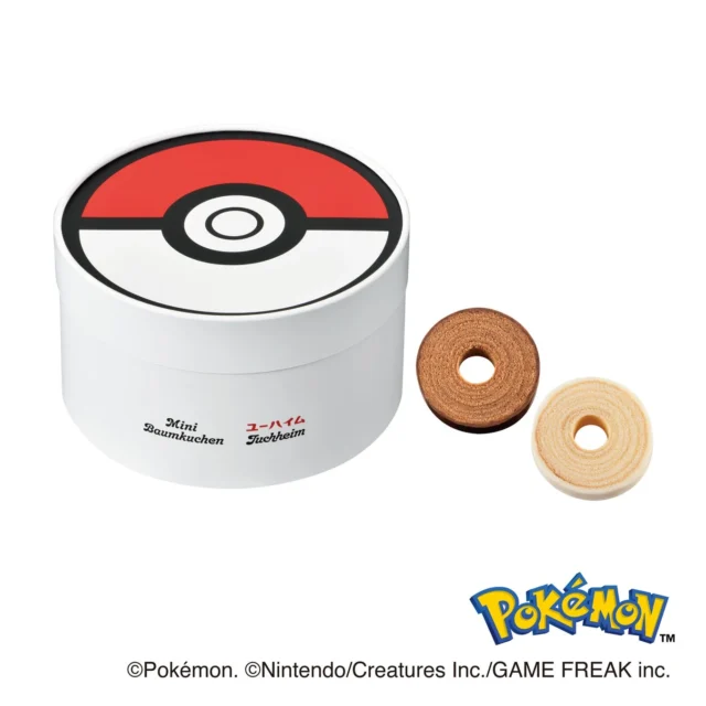 モンスターボールデザインの缶に入ったミニバウムクーヘン