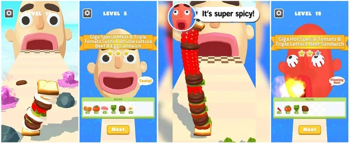 『Sandwich Runner』の様々なゲームプレイ画面