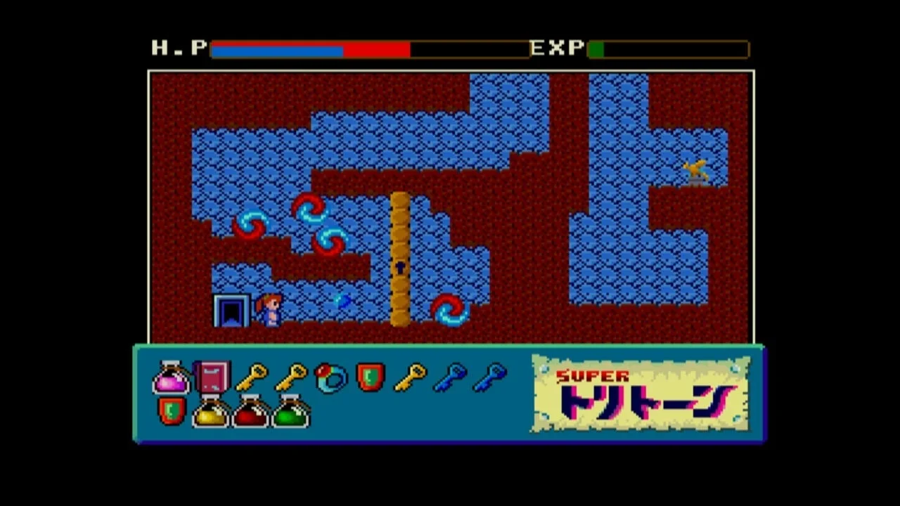 スーパートリトーン MSX2のステージマップとギミックが表示されたゲーム画面