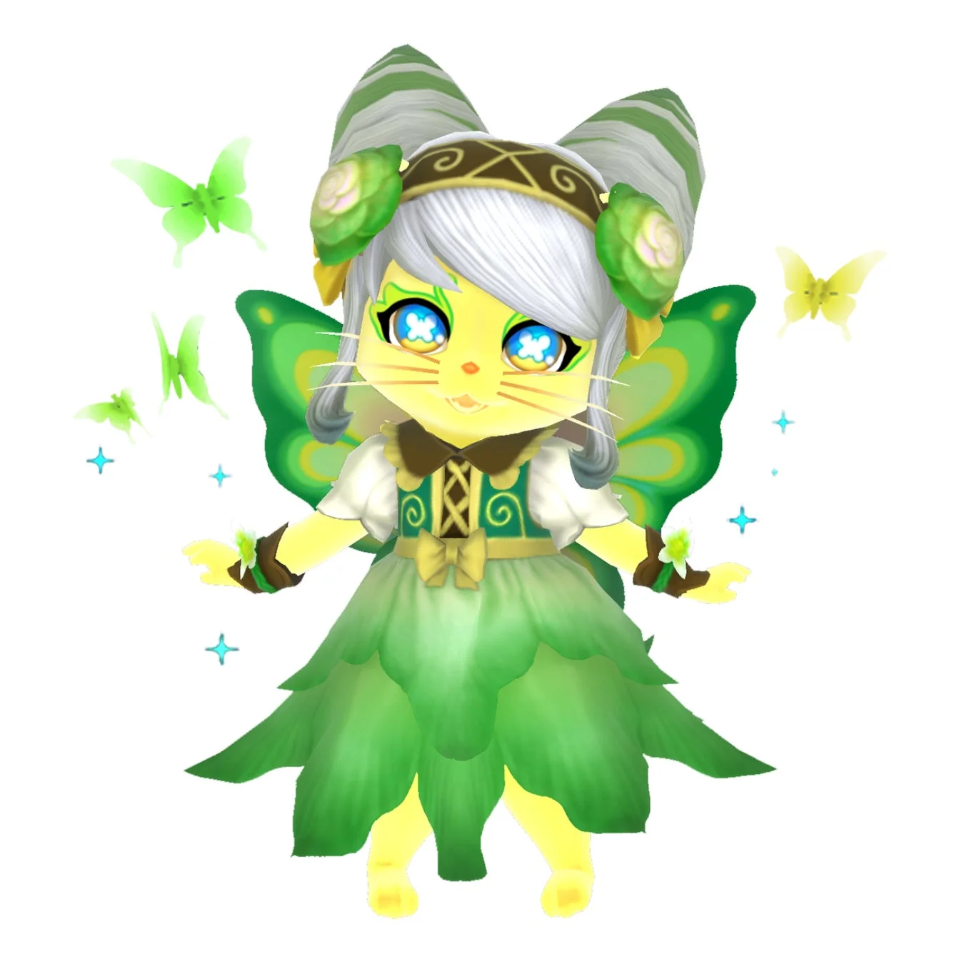 新イベント報酬の新衣装「フェアリーネコ」をまとったアイルーのキャラクターイラスト