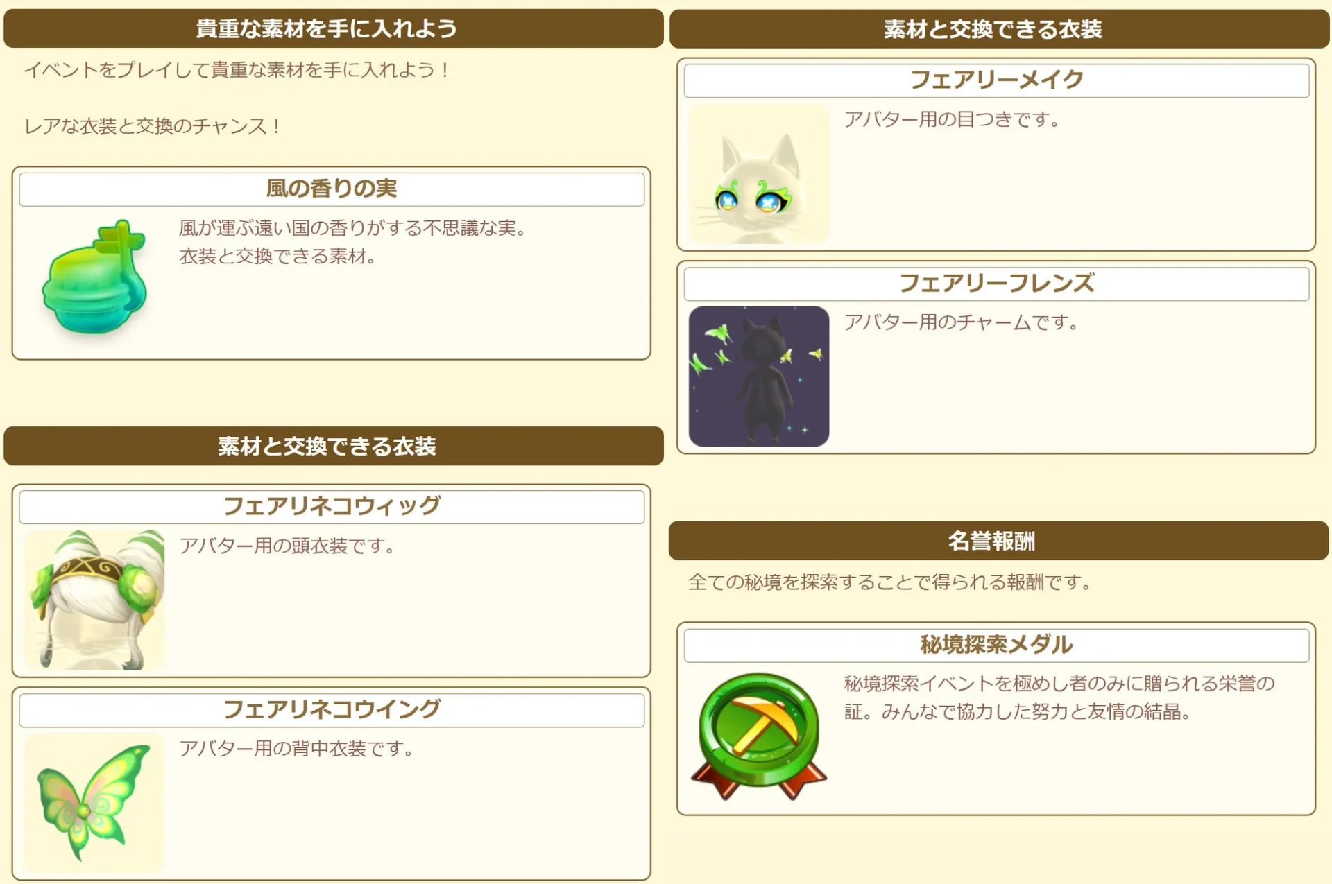 新イベント「みんなで秘境探索！＜風の香りの実＞」の報酬一覧とアイテム説明
