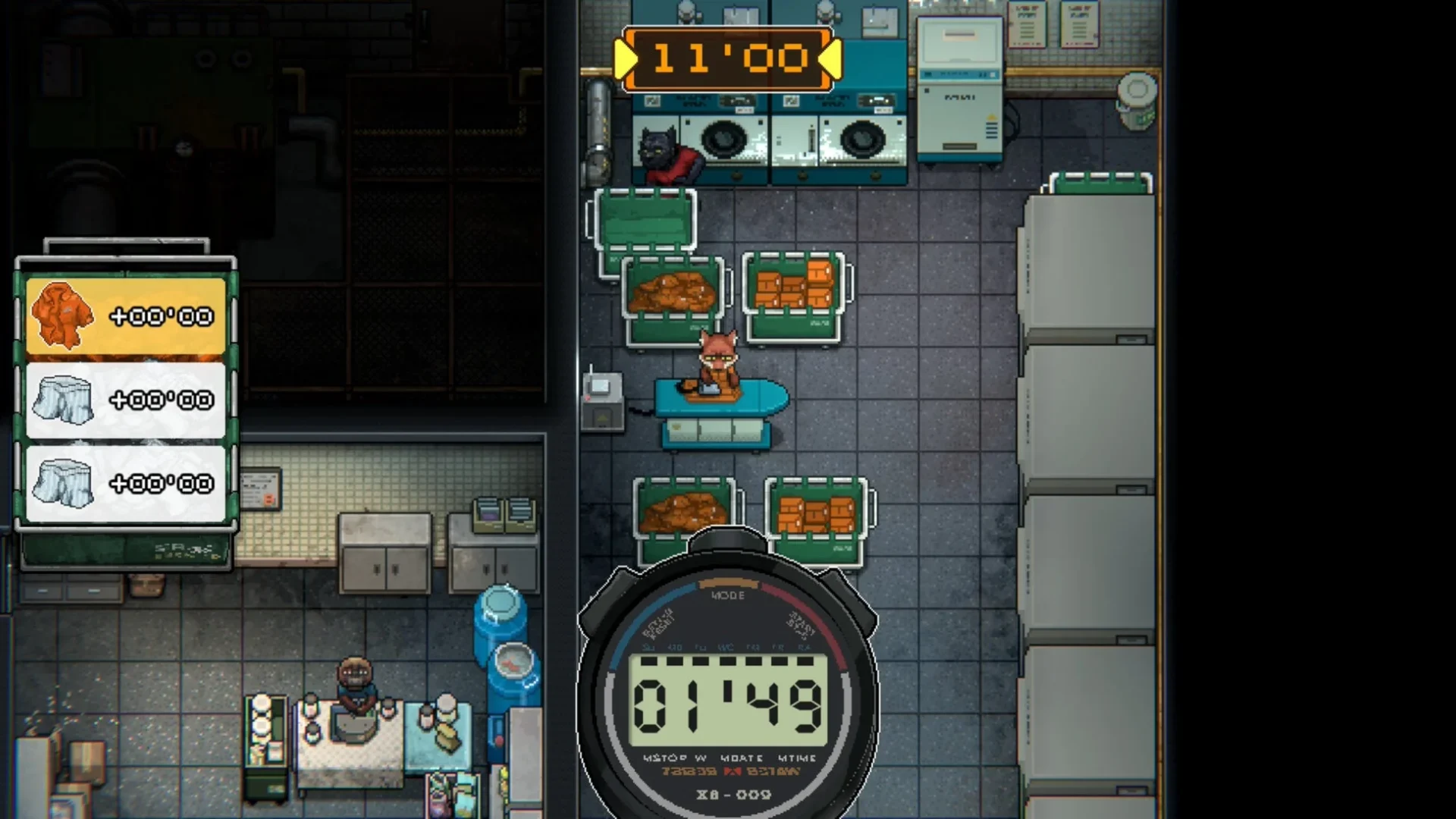 洗濯室でのミニゲームの様子を示すゲーム画面