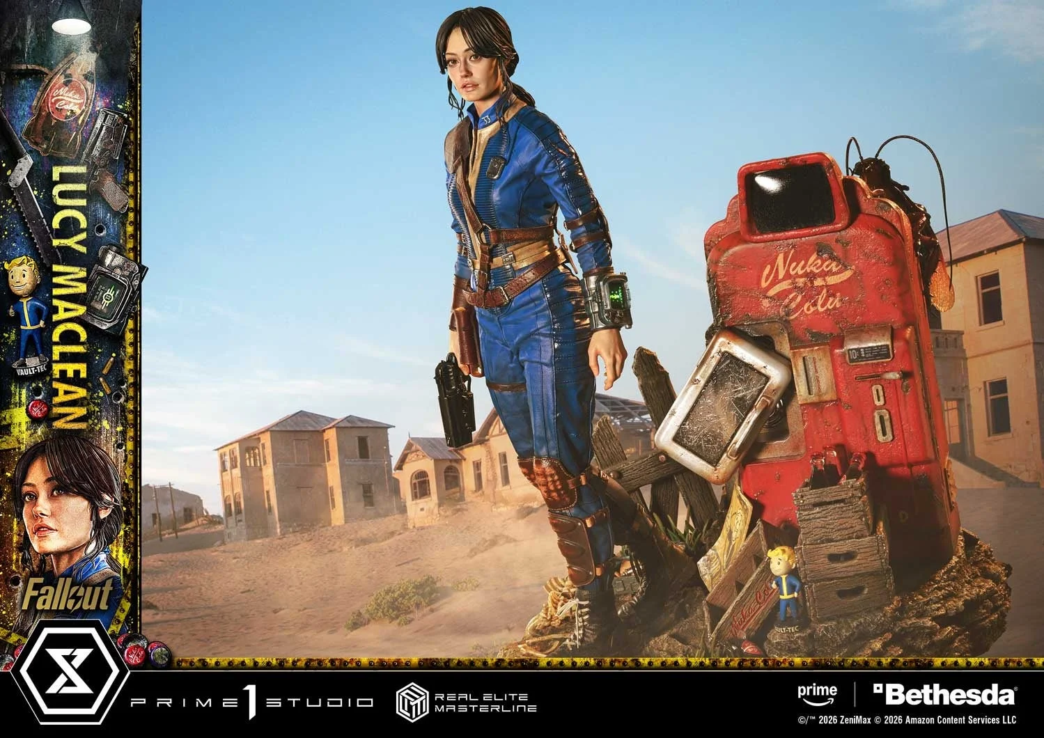 ウェイストランドの背景に立つルーシー・マクレーンスタチューの全体像