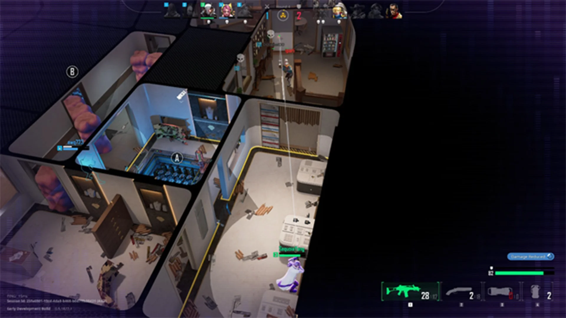 PUBG: BLINDSPOTの戦略的なトップダウンシュータープレイ画面