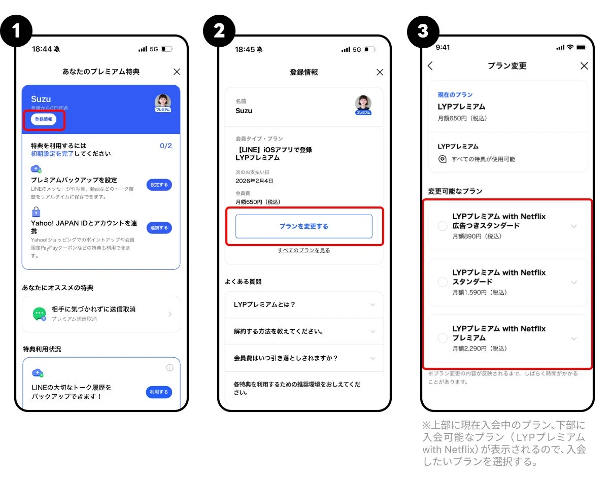 Android版LYPプレミアムからNetflixセットプランへの切り替え手順（ステップ1〜3）