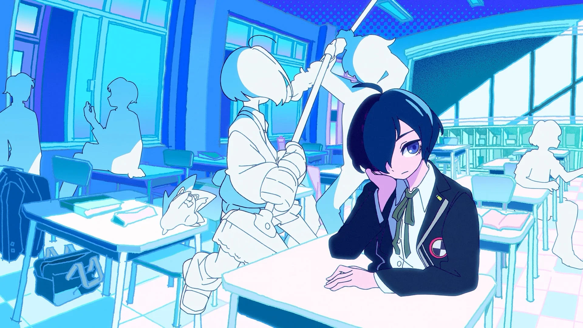 MVシーン：教室で物思いにふけるキャラクター