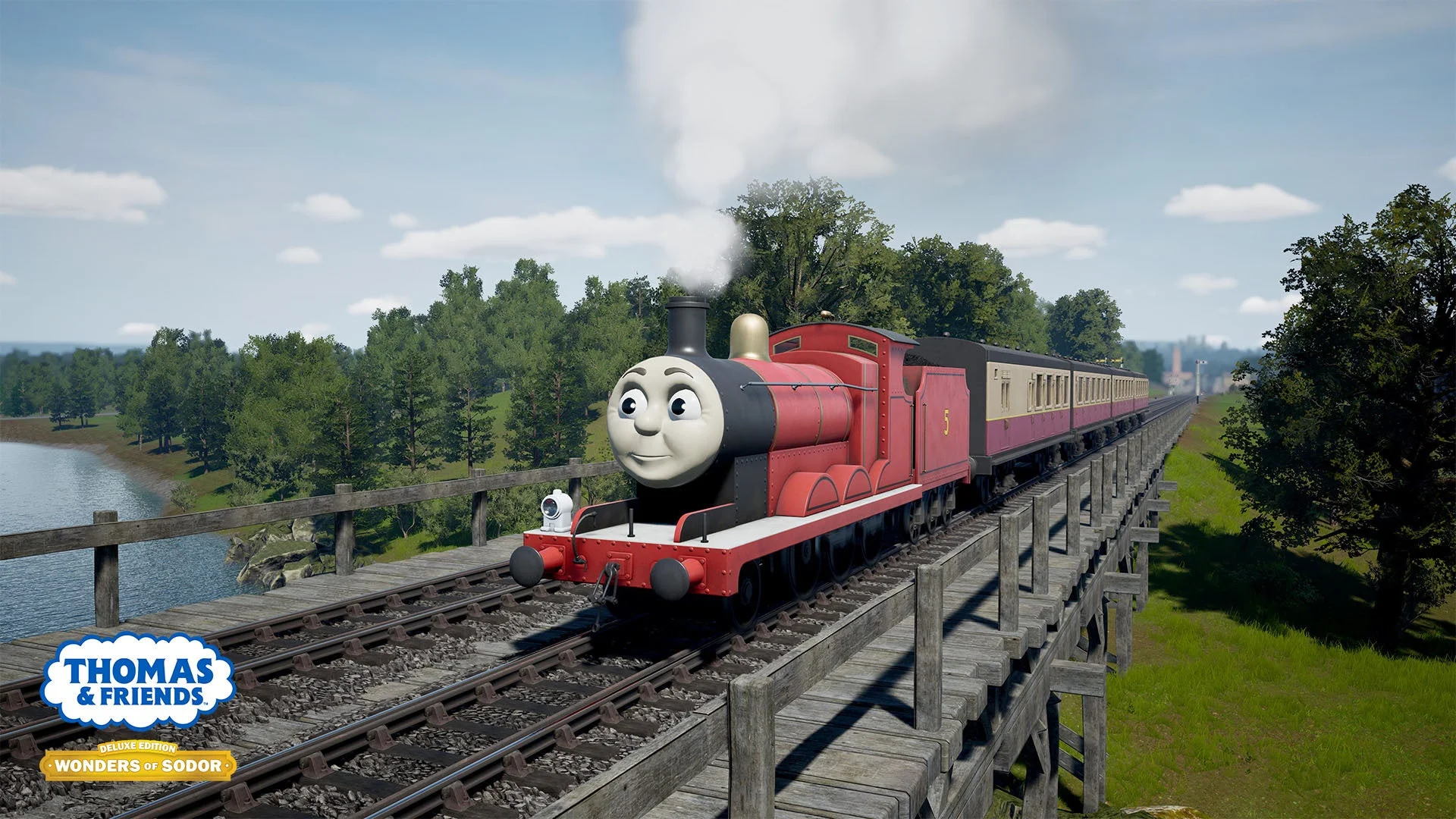 デラックス版で登場するジェームスが橋を走るゲーム画面