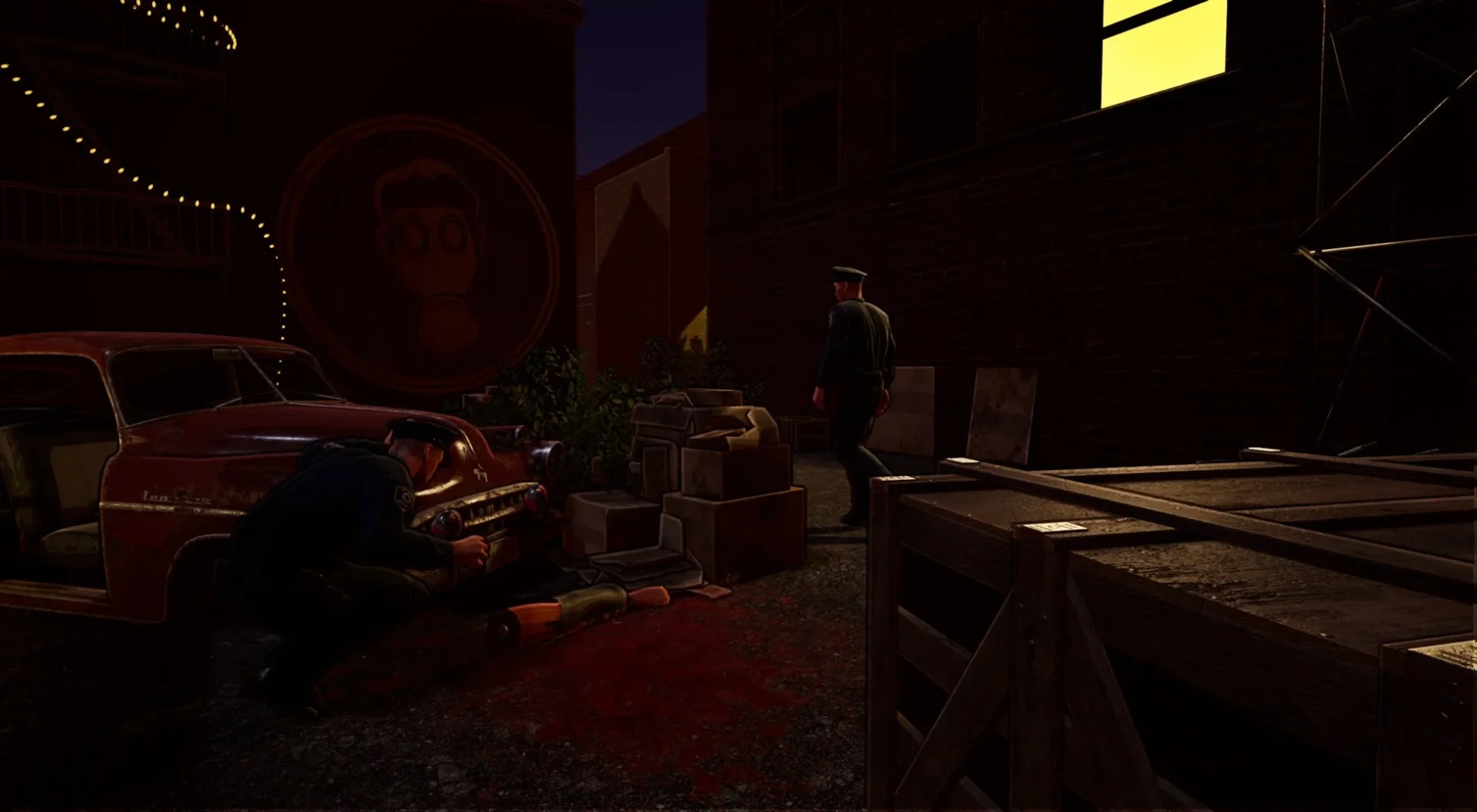 『ZOMBUTCHER』の夜の街でターゲットを追跡するゾンビの肉屋。