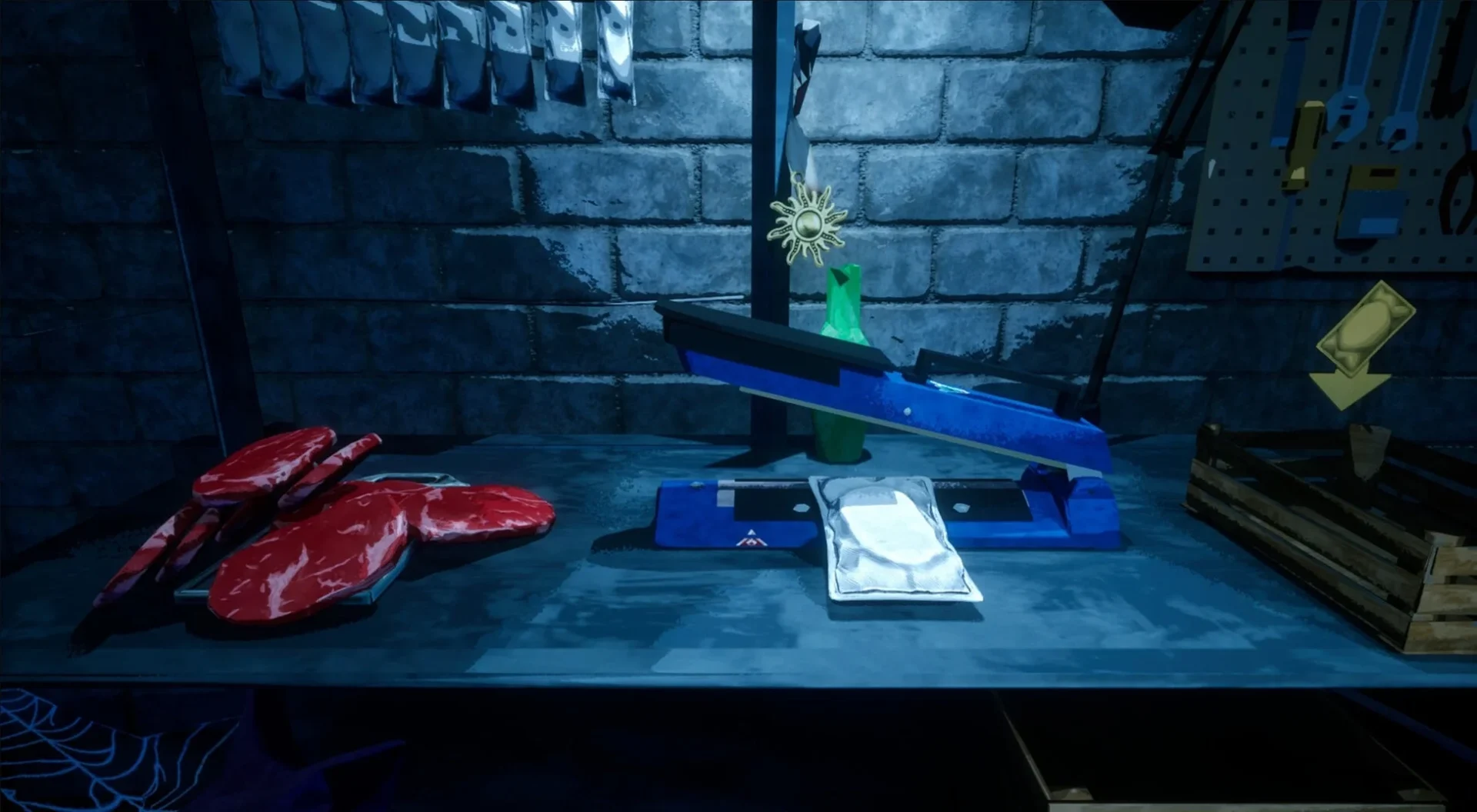 『ZOMBUTCHER』の肉を包装する作業台。新鮮な肉がパック詰めされている。