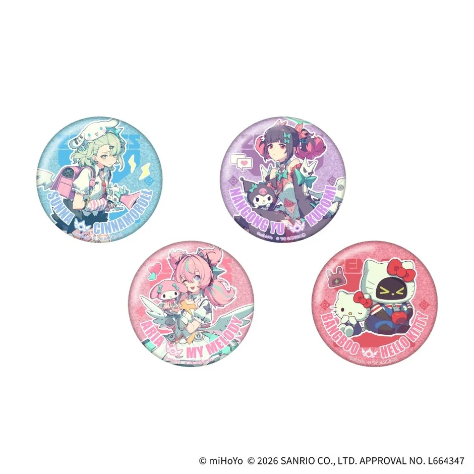 ゼンレスゾーンゼロ×サンリオキャラクターズコラボの缶バッジ全4種