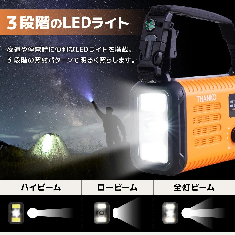 夜道や停電時に便利な3段階のLEDライト機能説明