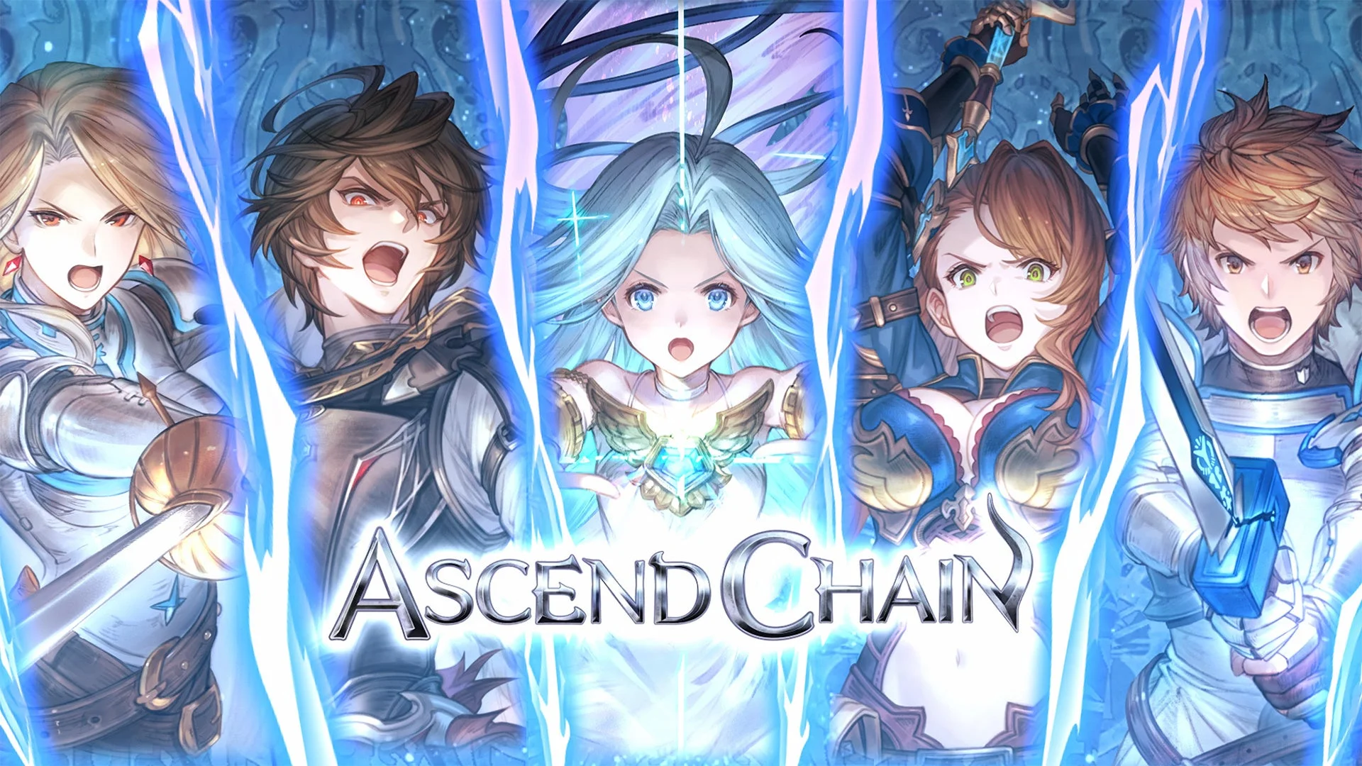 5人のキャラクターが並ぶ「ASCEND CHAIN」のゲーム画面