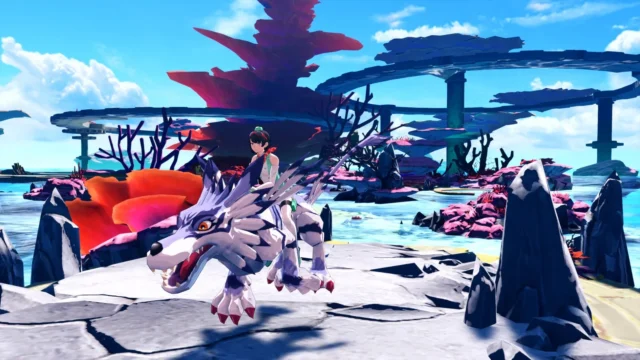 デジモンに乗って異世界を冒険するゲーム画面