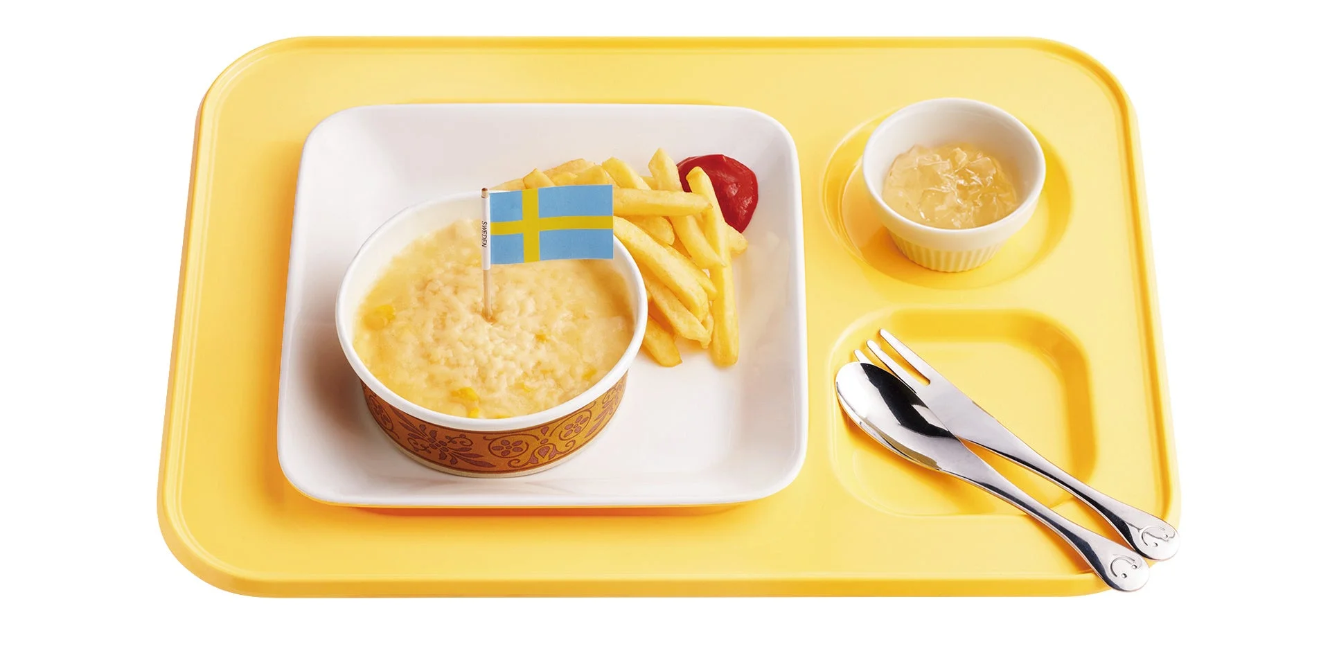 スウェーデン国旗が添えられたジョイフルのキッズドリアプレート