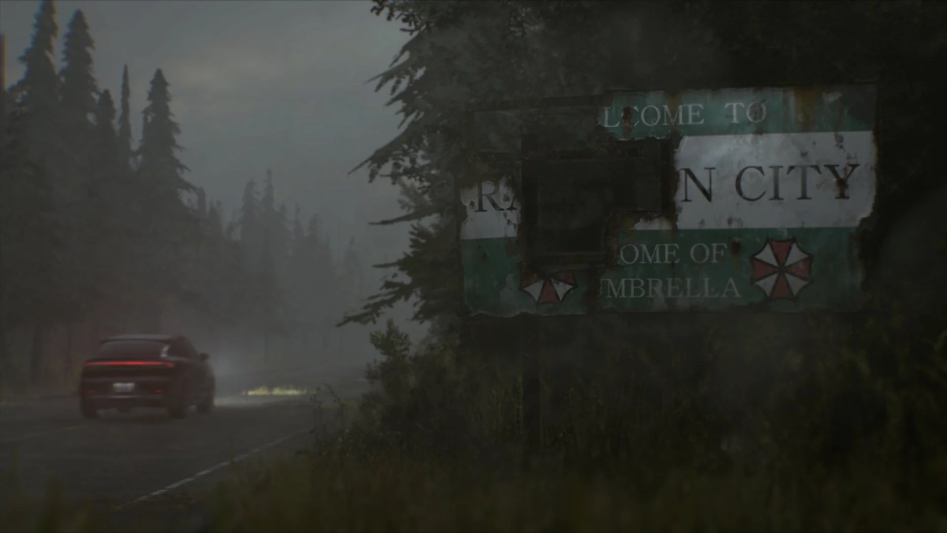 ラクーンシティへの入り口を示す朽ちた看板