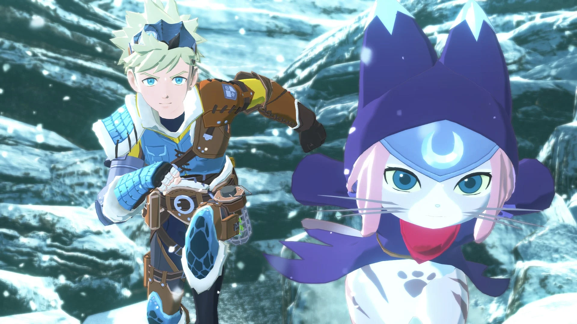 雪原を駆ける主人公とオトモンのラギアクルス