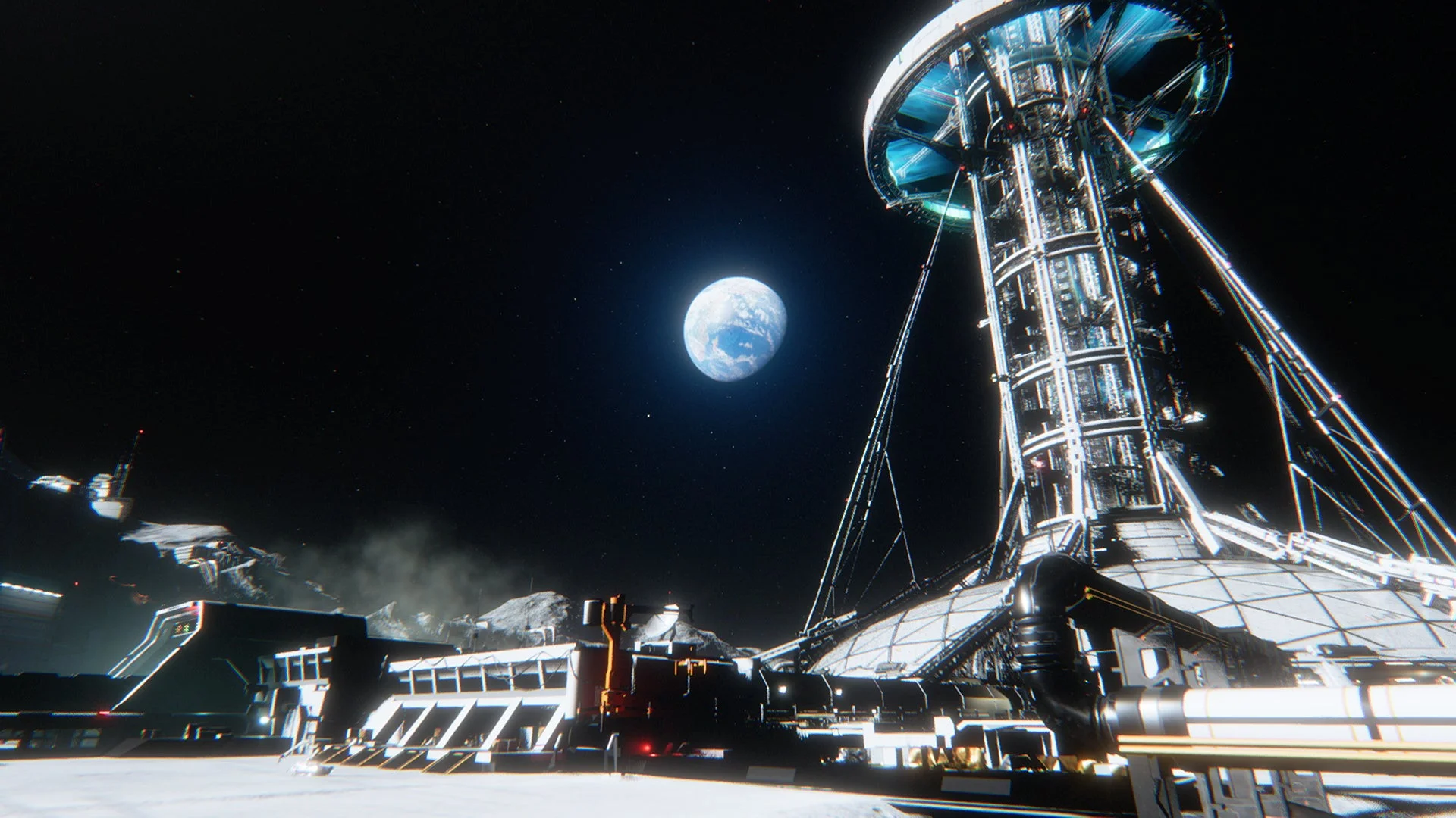 プラグマタの月面基地と地球の遠景