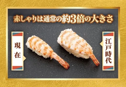 現在と江戸時代のにぎり寿司の大きさ比較を示す画像