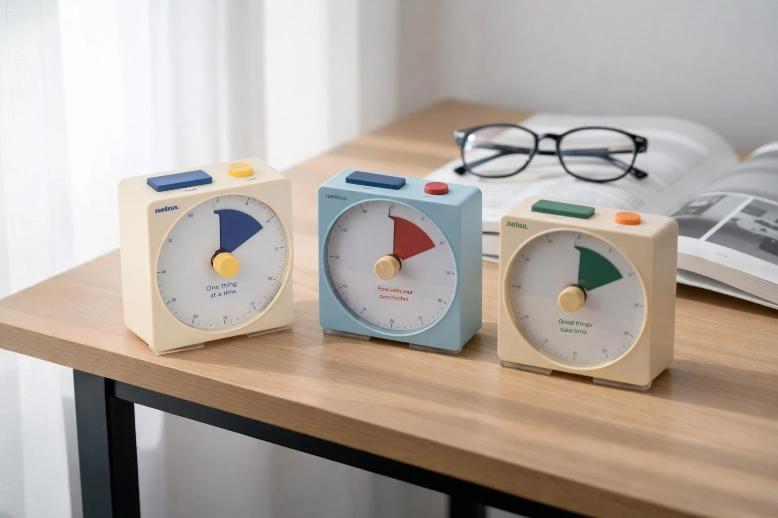 Nelna Focus-On Timerの新色を含む3台が並んだメインビジュアル