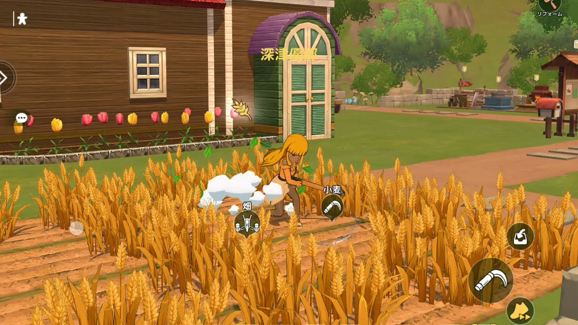 ゲーム内での小麦収穫の様子