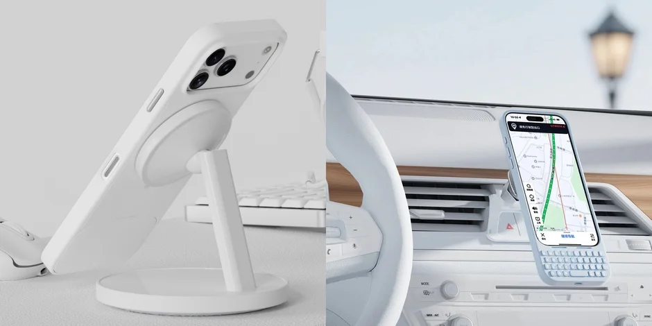 Akko MetaKeyをスタンドやカーマウントにマグネットで装着した使用例