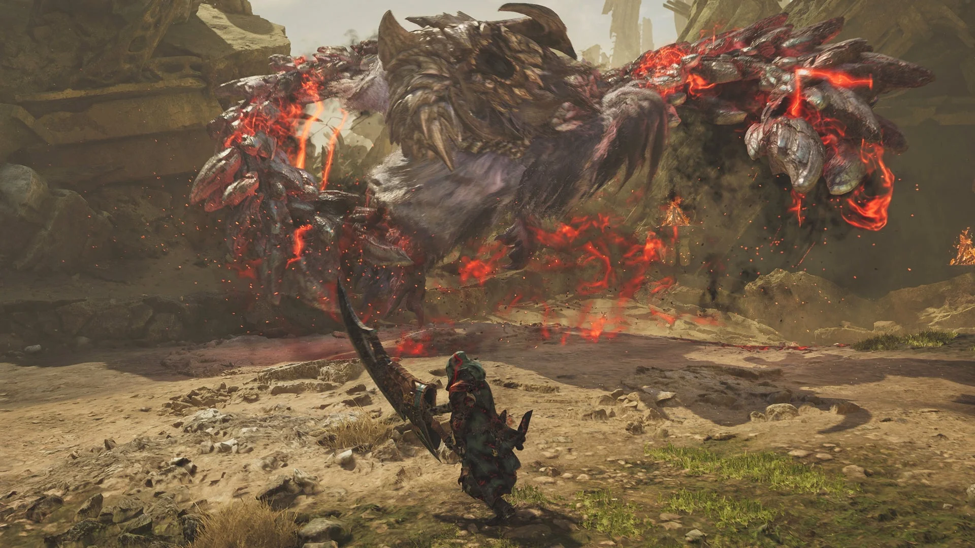 ハンターが歴戦王ジン・ダハドと戦うゲームプレイ画面