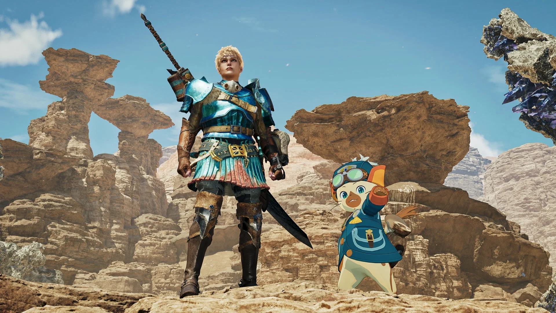 ハンターとロイヤルアイルー「ルディ」のコラボビジュアル