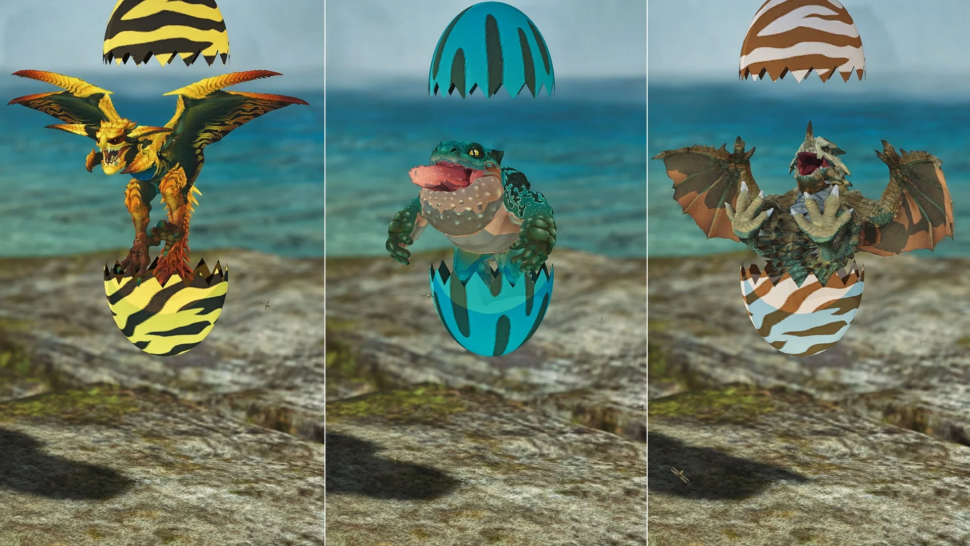 チャーム「ぴょこぴょこレ・ダウ、チャタカブラ、グラビモス」のゲーム画面