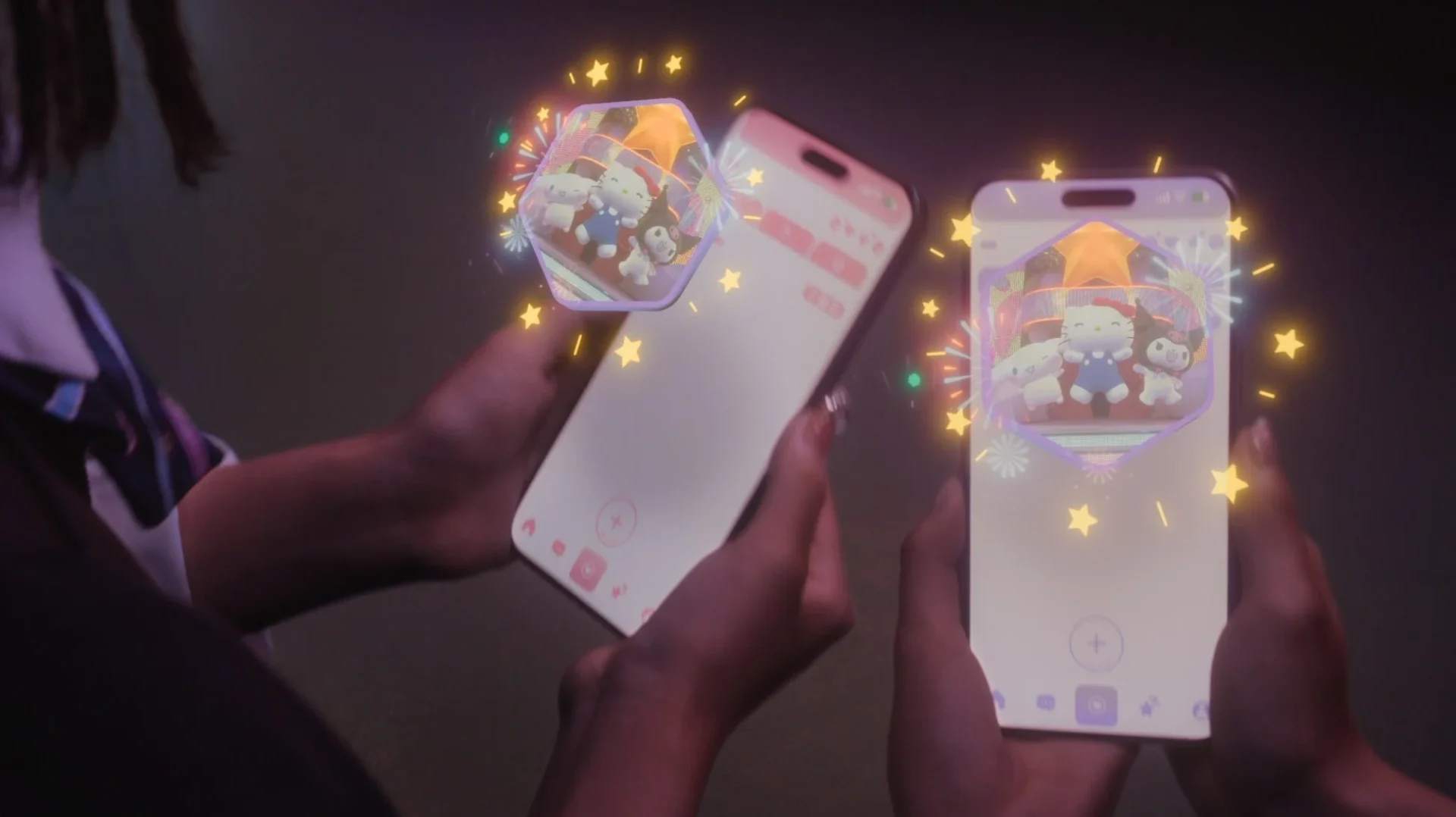 スマートフォン画面で輝くサンリオキャラクターのデジタルバッジ