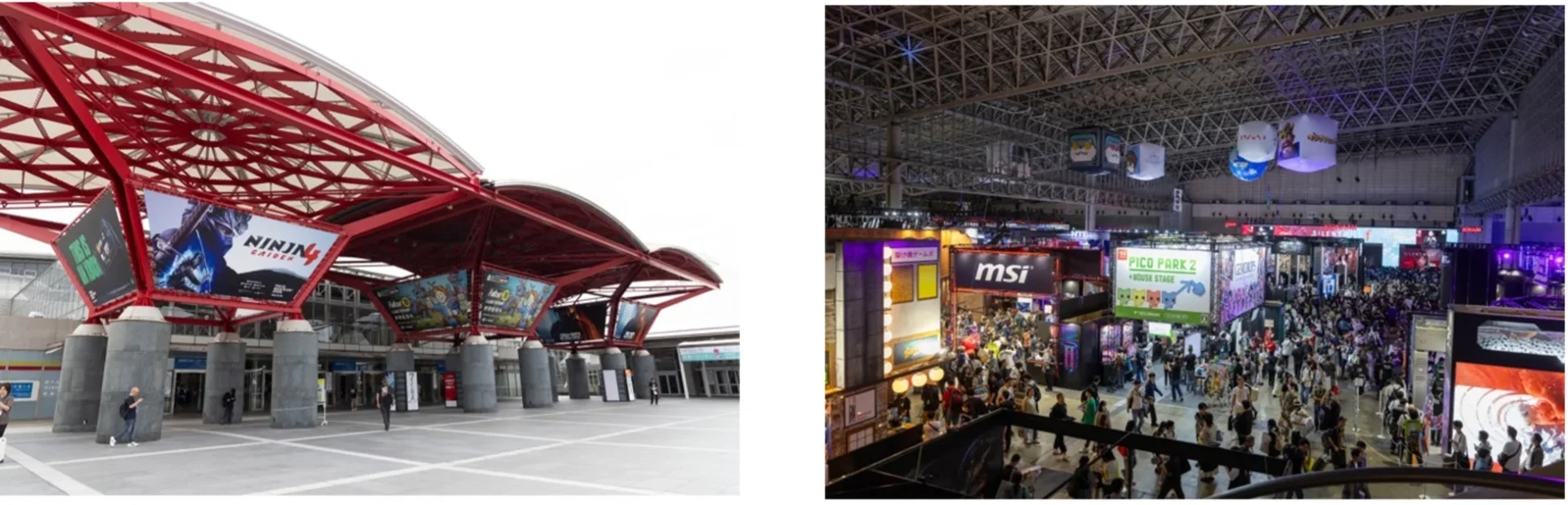 東京ゲームショウ2026が開催される幕張メッセの外観と会場内の様子