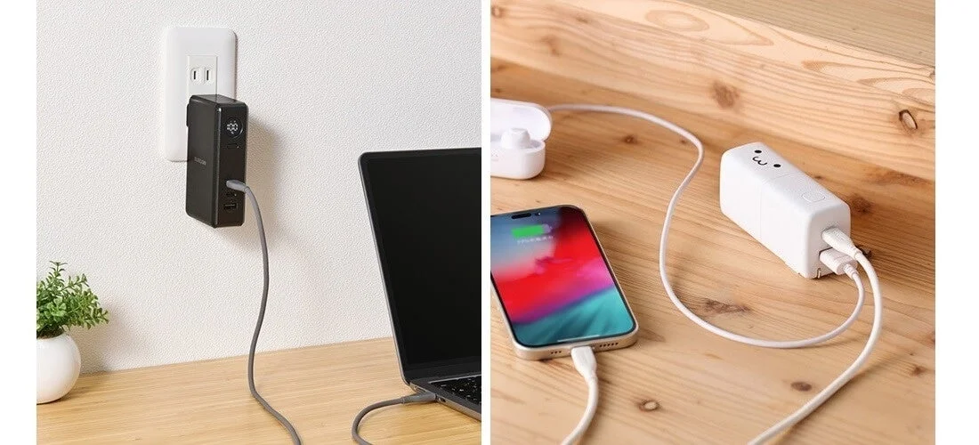 AC充電器とモバイルバッテリーとして使用される製品のイメージ