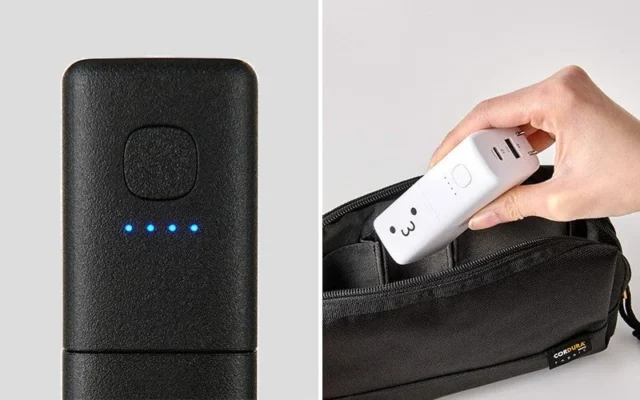 DE-AC14-5000シリーズのLED残量表示とポーチに収納する様子