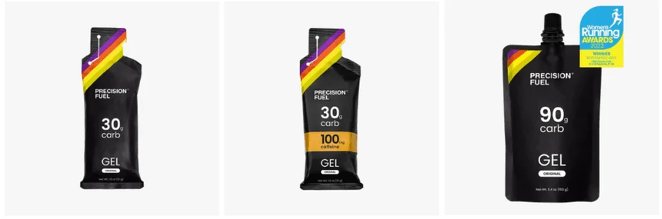 PF30、PF30カフェイン、PF90の各エネルギー補給ジェル製品