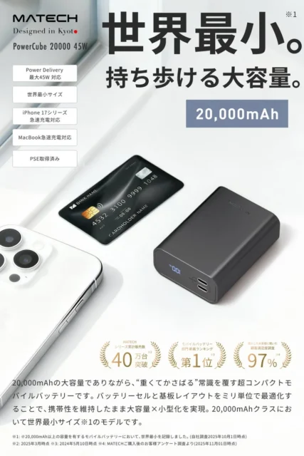 クレジットカードと比較されたPowerCube 20000とiPhone