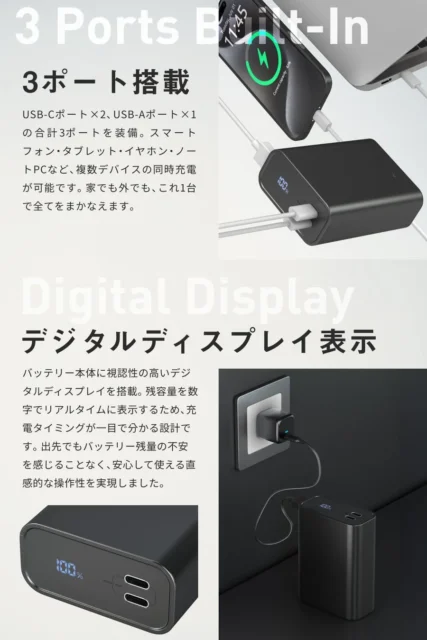 PowerCube 20000の3ポートとデジタルディスプレイ