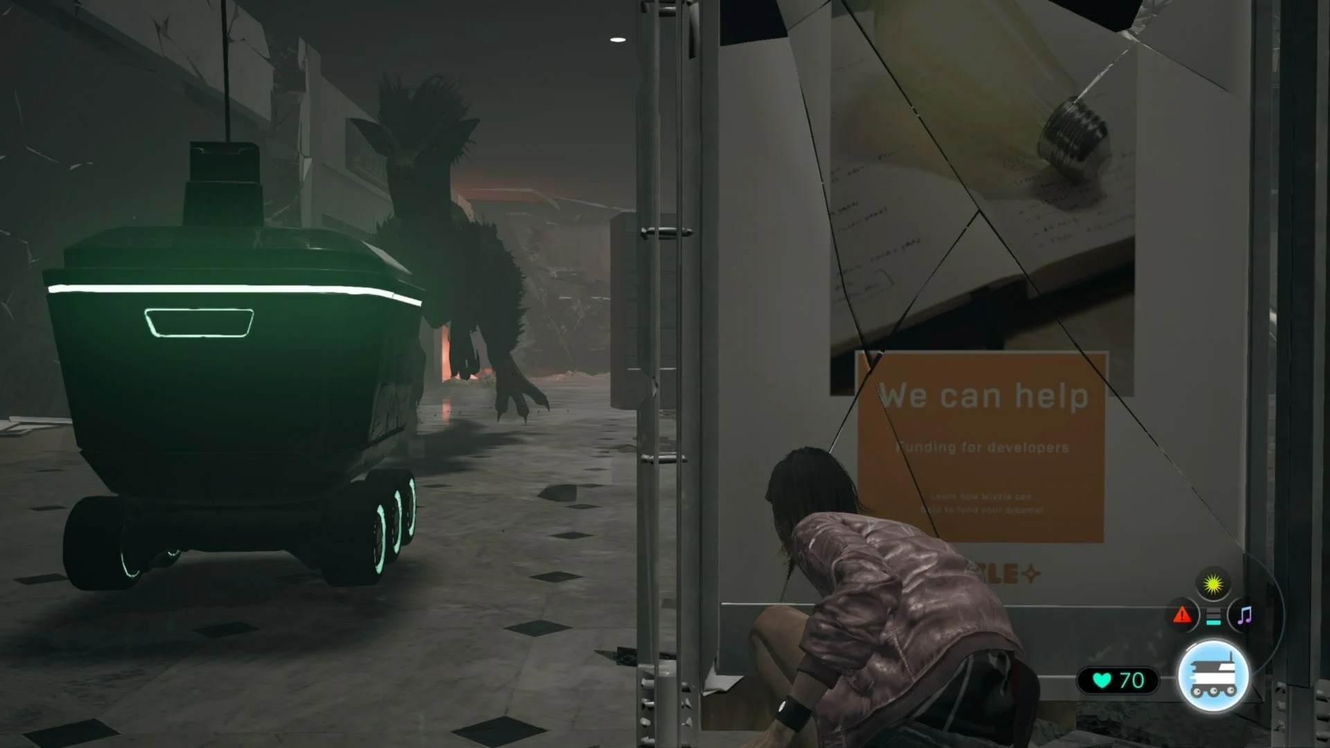 ロボットのようなオブジェクトとZinoが登場するゲーム画面