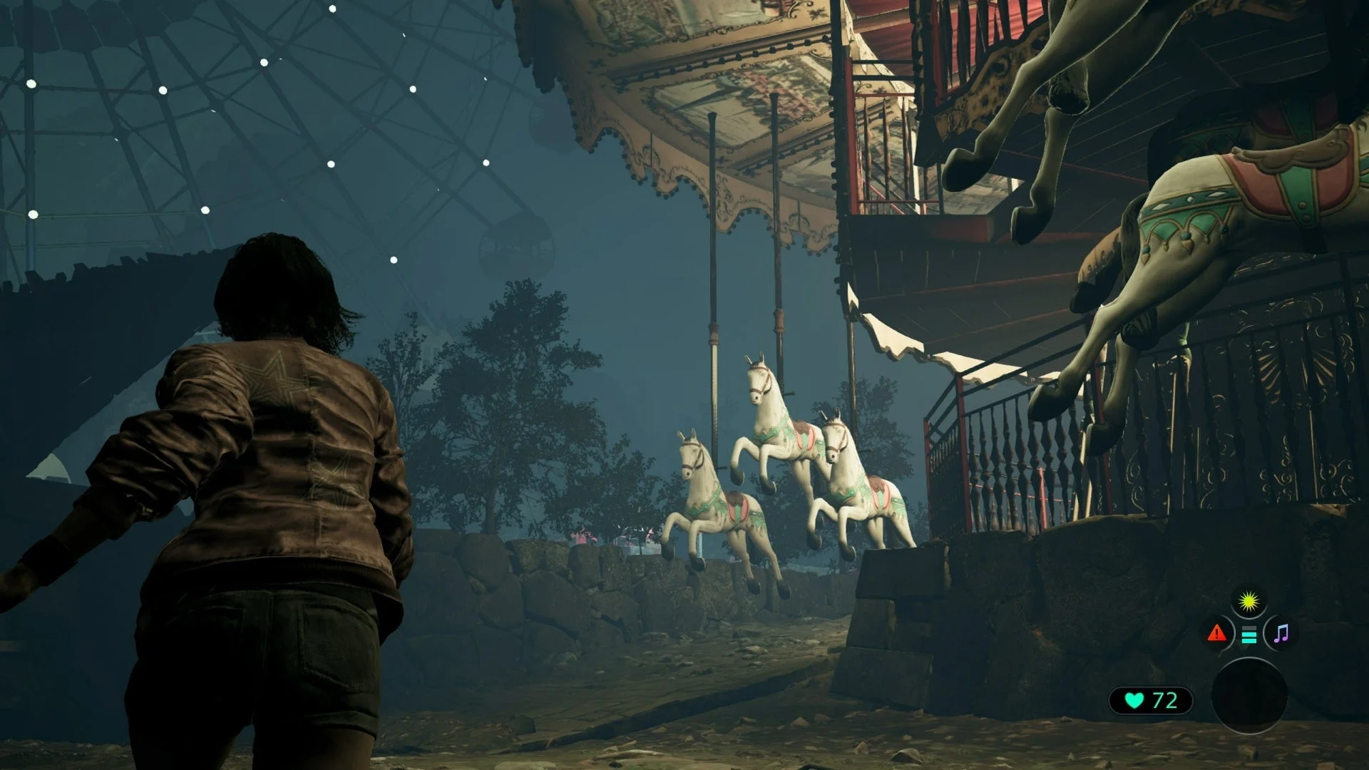 回転木馬がある遊園地のような地下都市のステージ