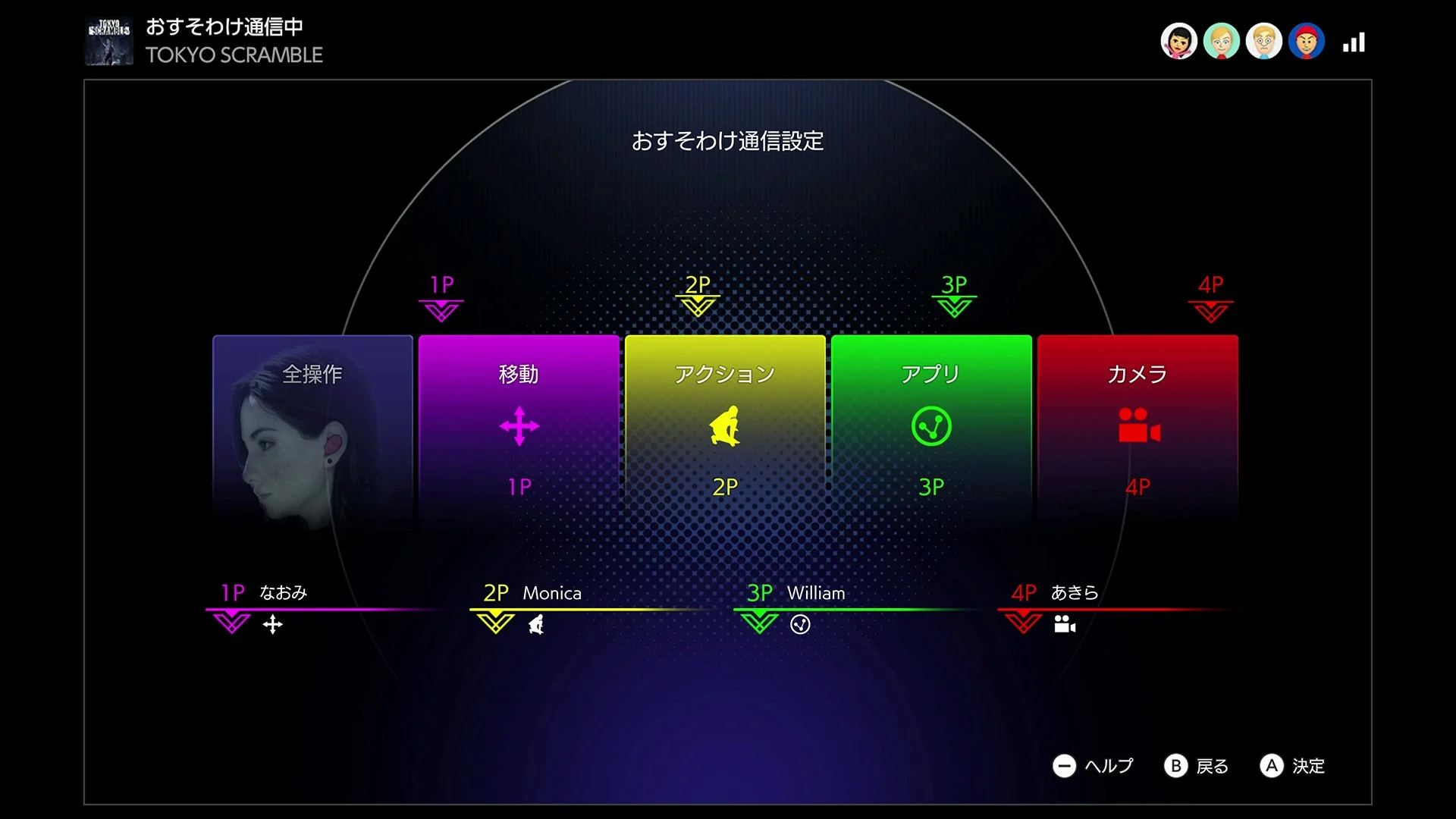 おすそわけ通信の操作分担設定画面