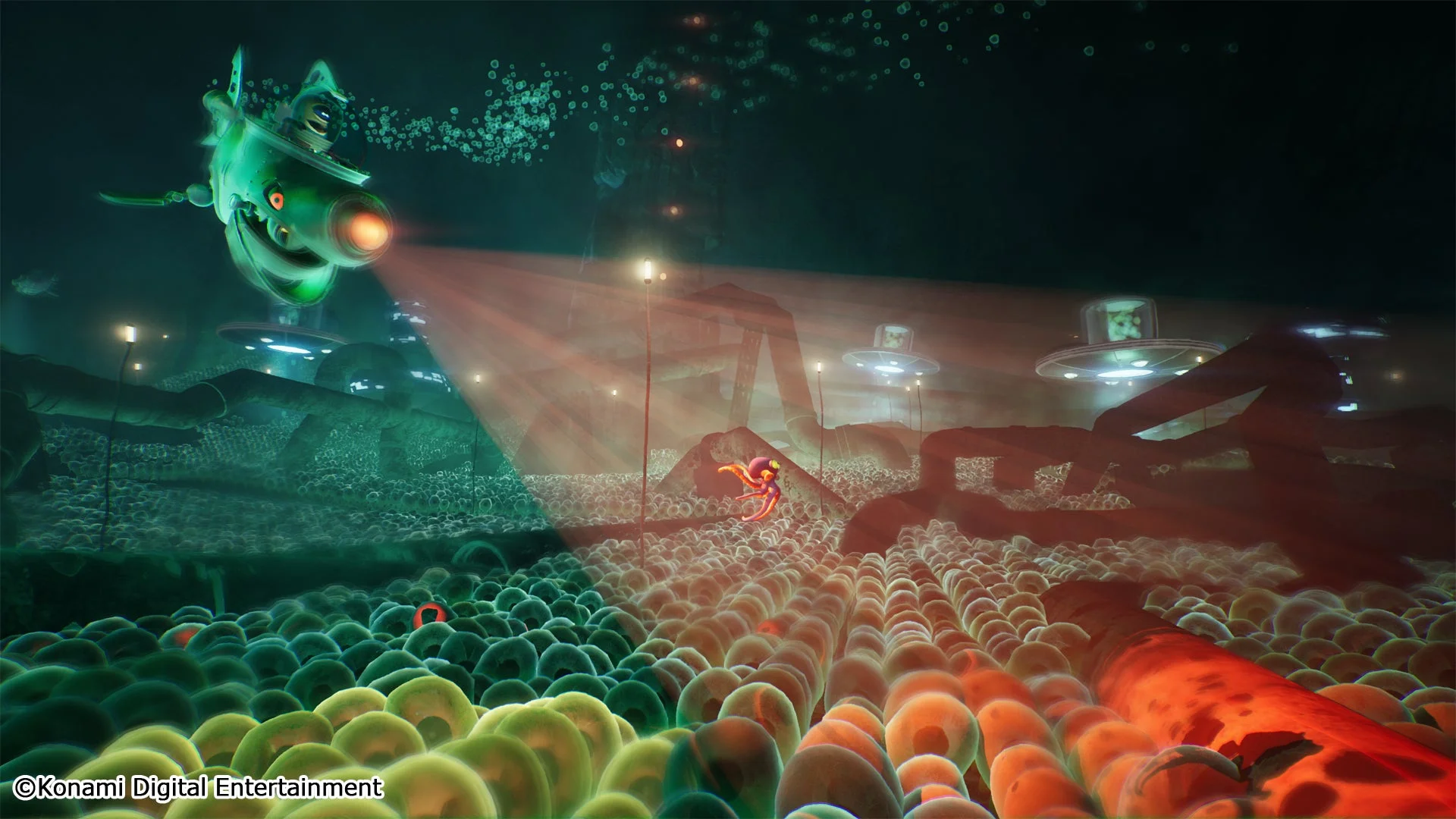 水中のエイリアン秘密基地で追われるダーウィンのゲーム画面