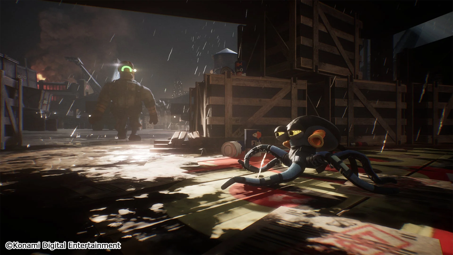 スネークスキンを纏ったダーウィンが敵兵に見つかりそうになる場面