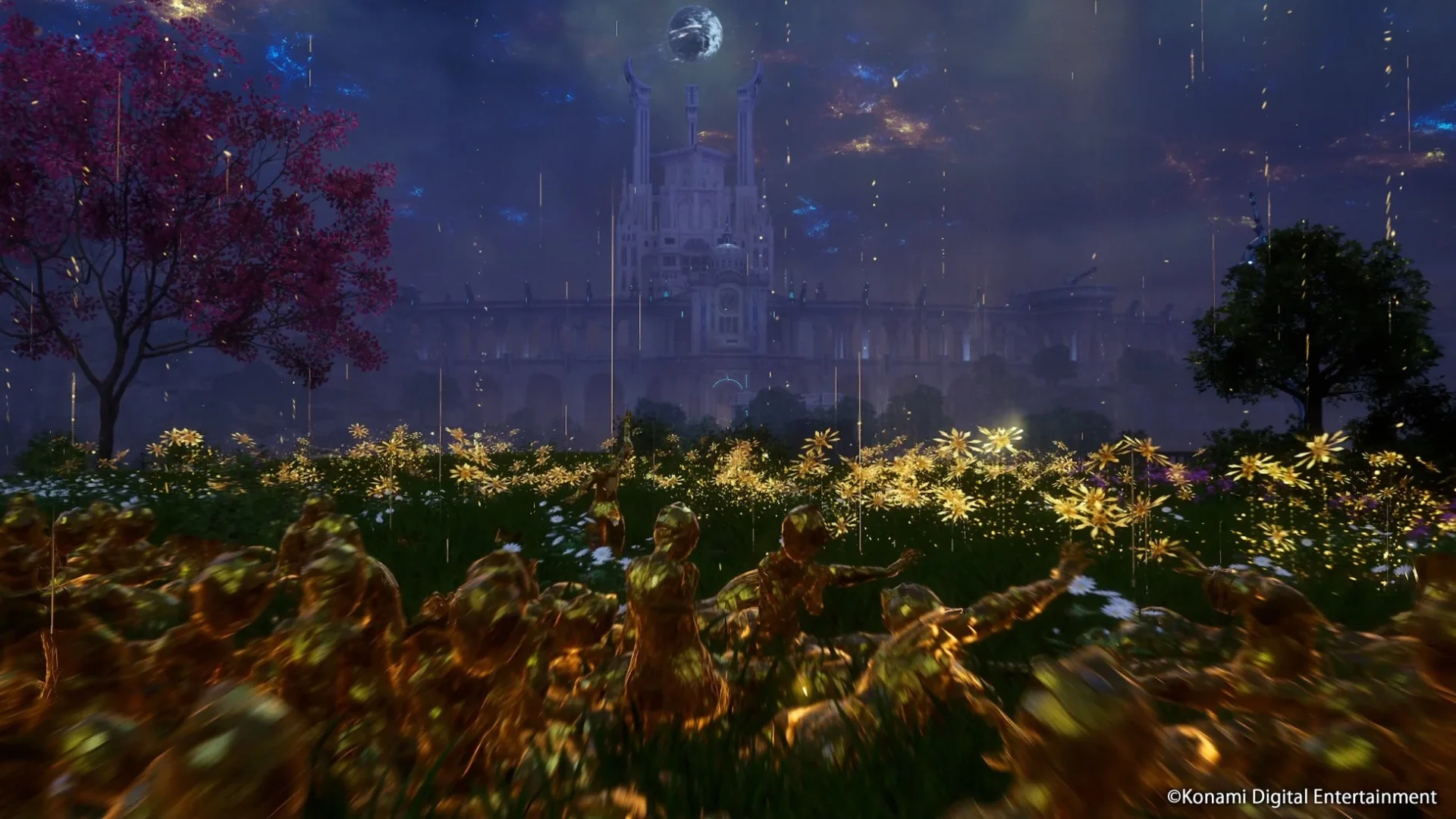 「Rev. NOiR」の光の雨が降り注ぐ幻想的な花畑の風景