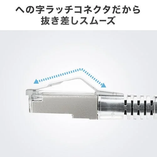 ツメ折れしにくい「への字ラッチ」形状のLANコネクタの構造図