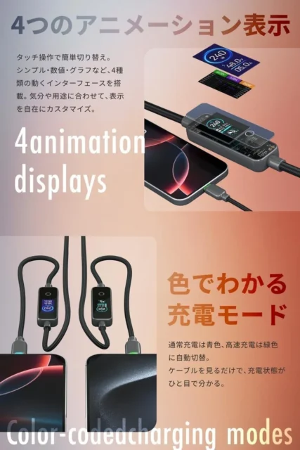 PowerSight 240Wの4種類のアニメーション表示と充電モードの色分け機能